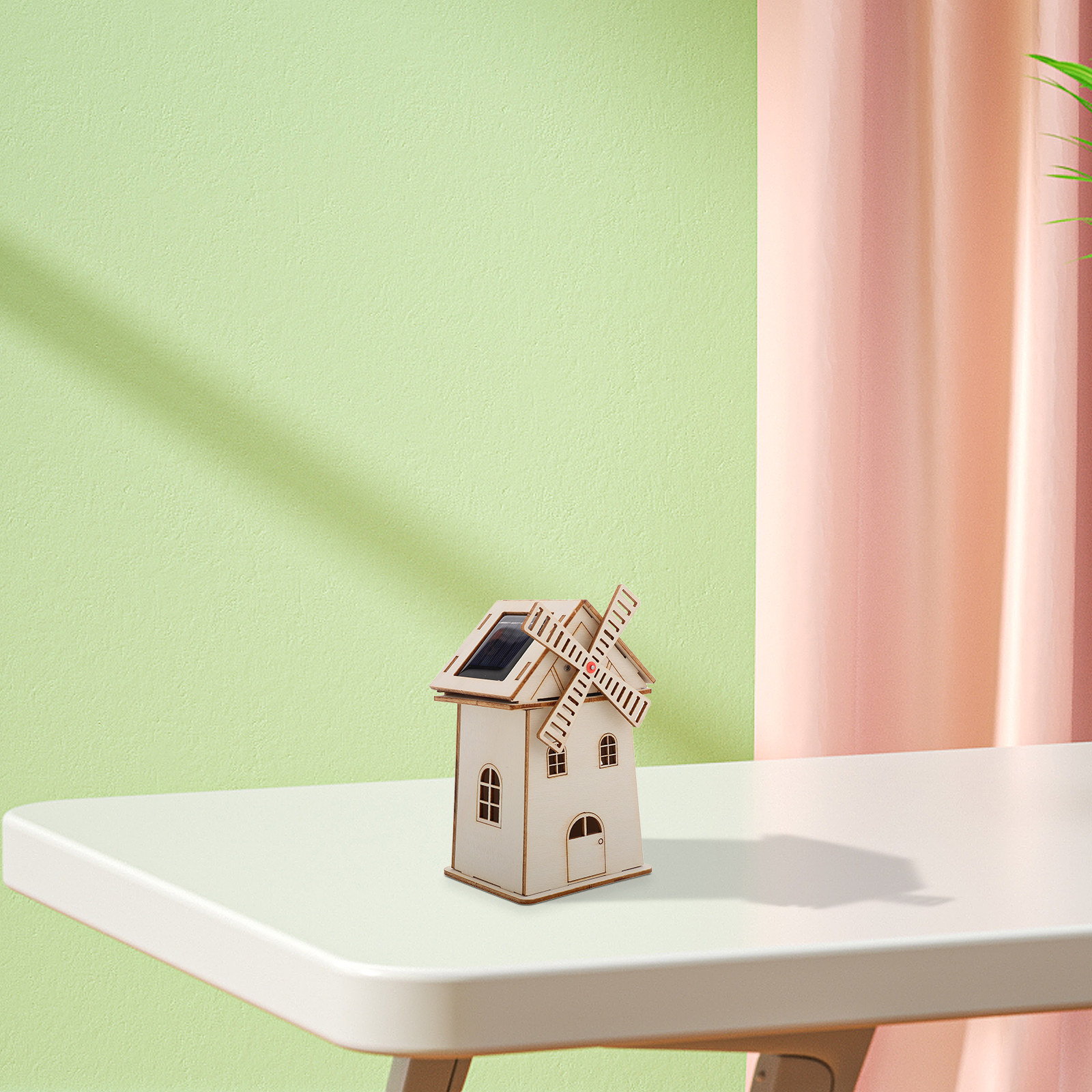 Renewable Energy For Kids - Unfinished Wooden Solar Powered Windmill Ornament