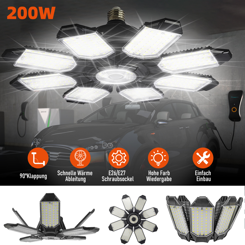 Folding Solar Panel - 200W Powerful Garage Light LED Foldable